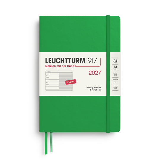 Leuchtturm1917 Weekly Planner & Notebook 2027 - Hard Cover - Spring Leaf- A5 - Ruled