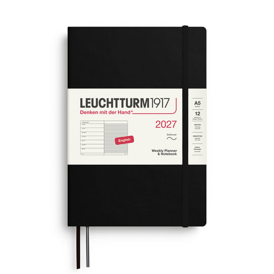 Leuchtturm1917 Weekly Planner & Notebook 2027 - Soft Cover - Black - A5 - Ruled