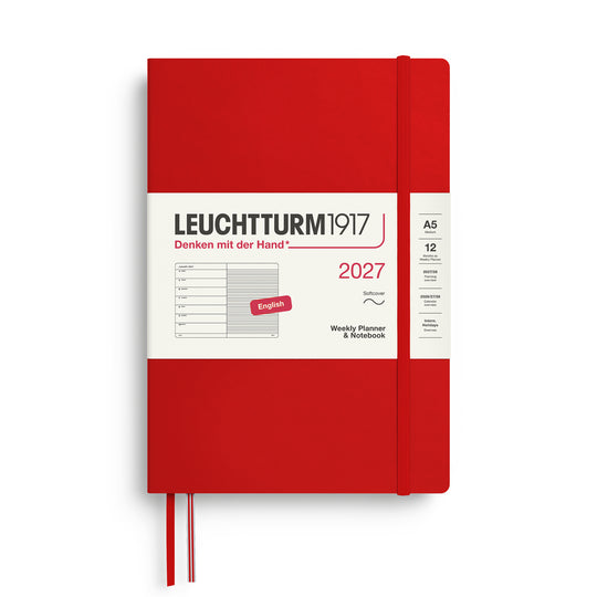 Leuchtturm1917 Weekly Planner & Notebook 2027 - Soft Cover - Cherry - A5 - Ruled