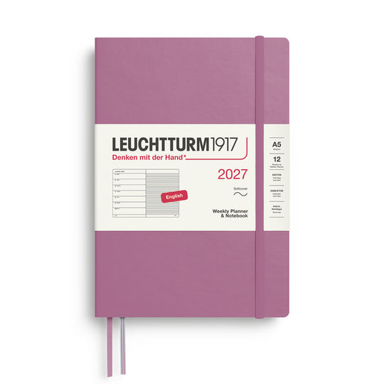 Leuchtturm1917 Weekly Planner & Notebook 2027 - Soft Cover - Dusty Rose - A5 - Ruled
