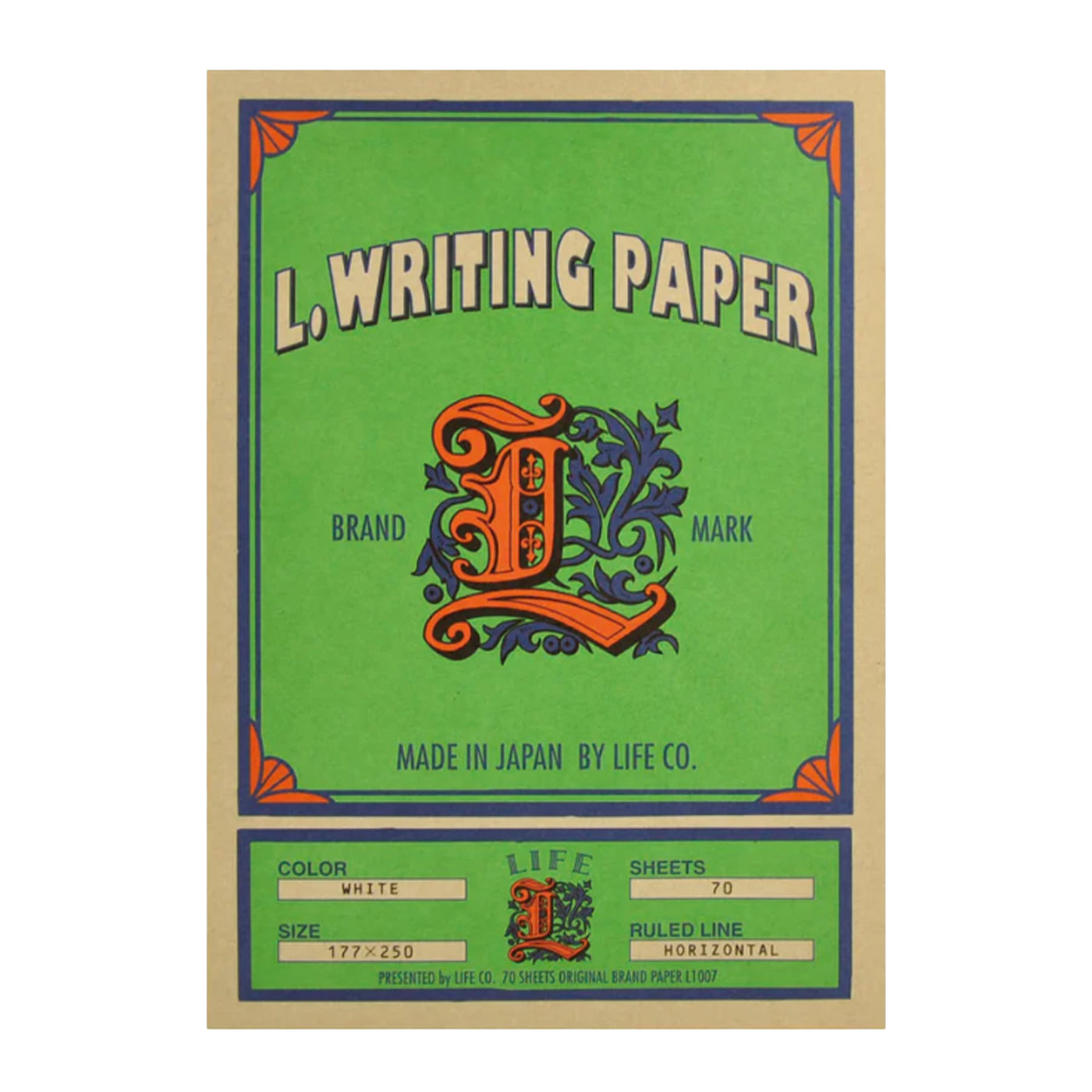 Life L1007 L. Writing Paper Horizontal Line Green Notepad - B5 - Ruled