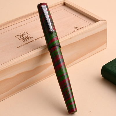 Lotus Student Ebonite Fountain Pen - Green Pink CT 2