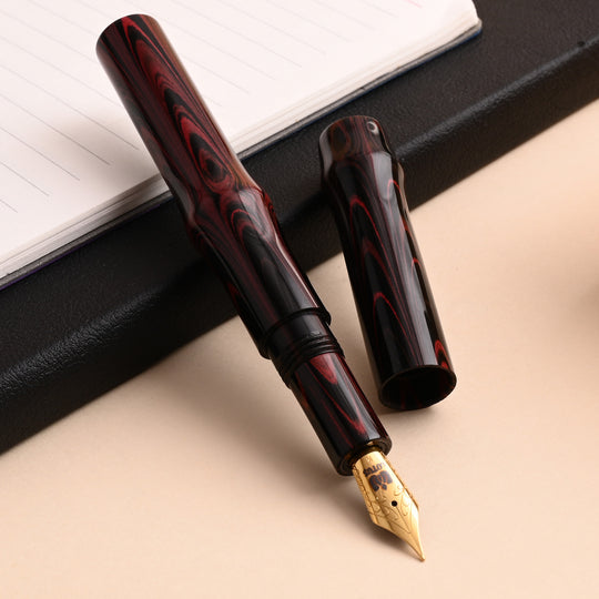 Lotus Vamza Ebonite Fountain Pen - Black Orange Ripple