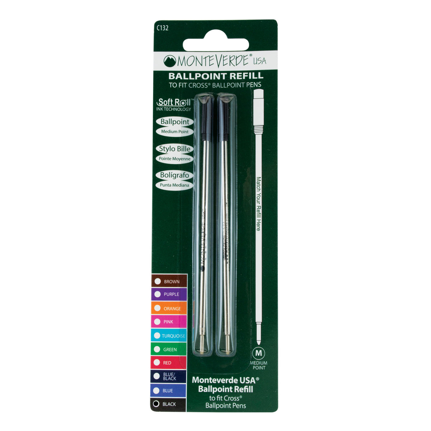 Monteverde Ball Pen Refill for Cross - Medium - Black - Pack of 2 4