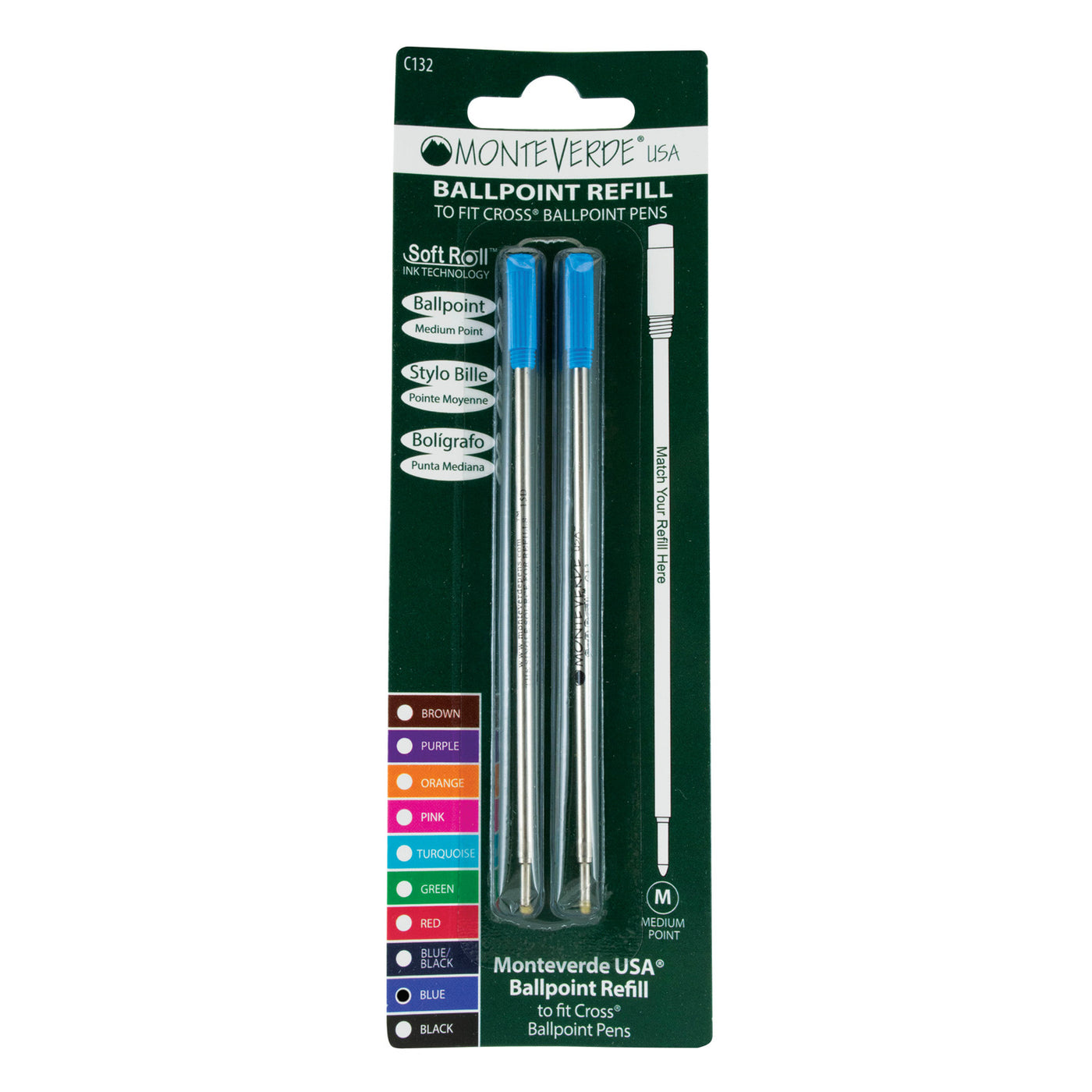 Monteverde Ball Pen Refill for Cross - Medium - Blue - Pack of 2 4