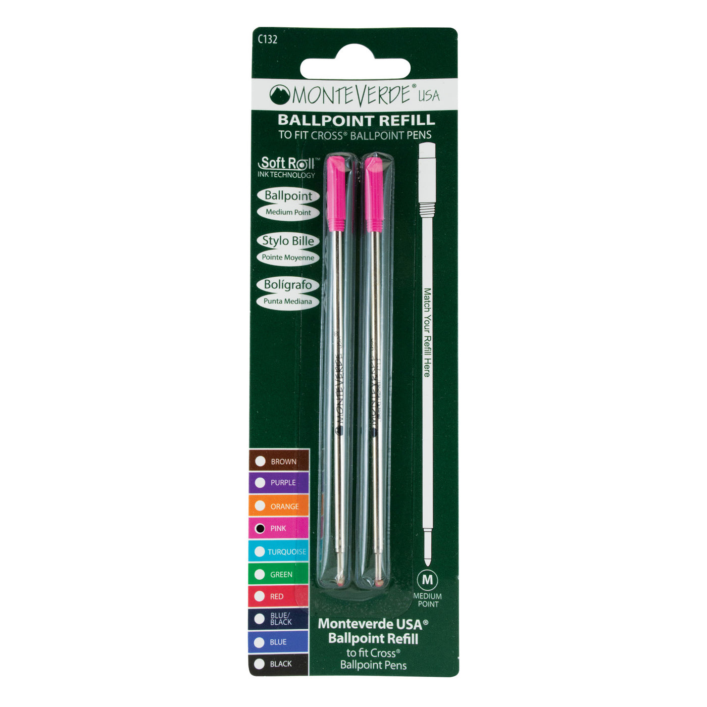 Monteverde Ball Pen Refill for Cross - Medium - Pink - Pack of 2 4