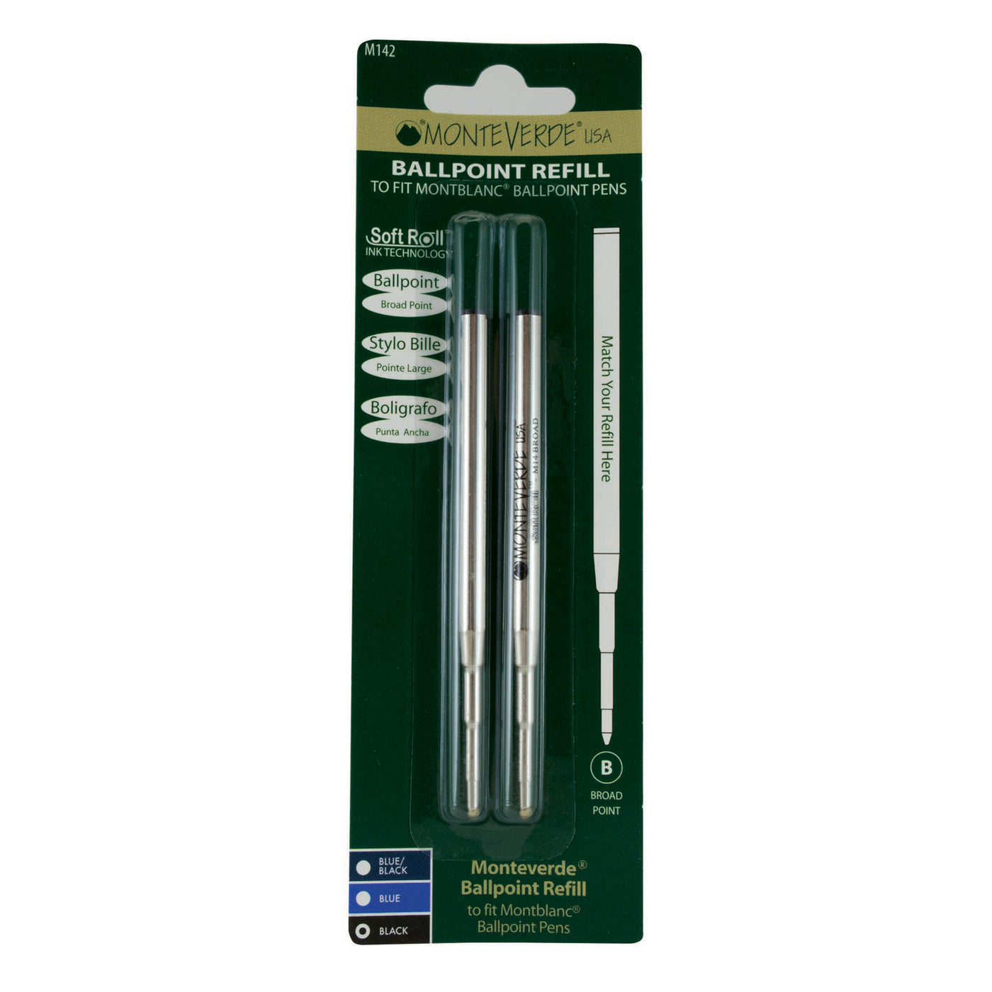 Monteverde Ball Pen Refill for Montblanc - Broad - Black - Pack of 2