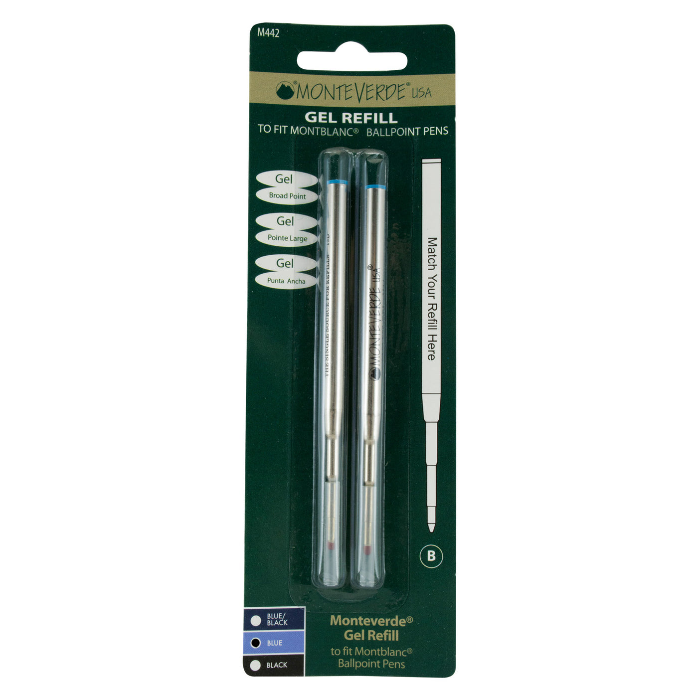 Monteverde Ceramic Gel Ball Pen Refill for Montblanc - Broad - Blue - Pack of 2 4