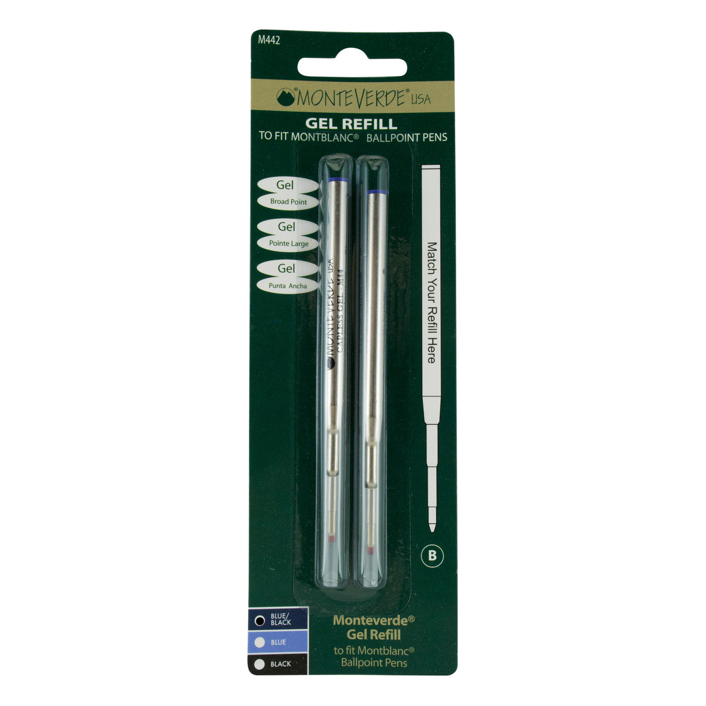 Monteverde Ceramic Gel Ball Pen Refill for Montblanc - Broad - Blue Black - Pack of 2 4