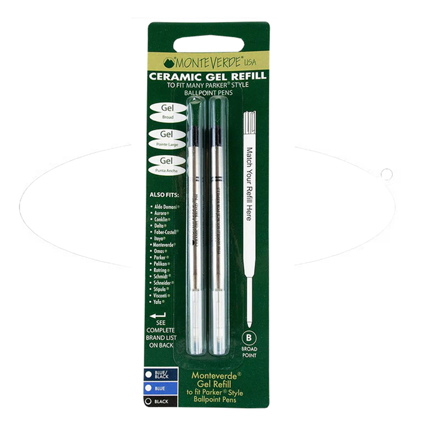 Monteverde Ceramic Gel Ball Pen Refill for Parker - Broad - Black - Pack of 2 4