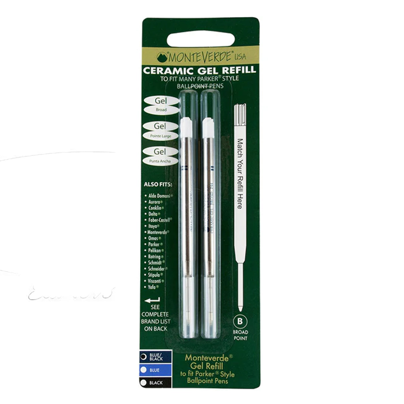 Monteverde Ceramic Gel Ball Pen Refill for Parker - Broad - Blue Black - Pack of 2 4