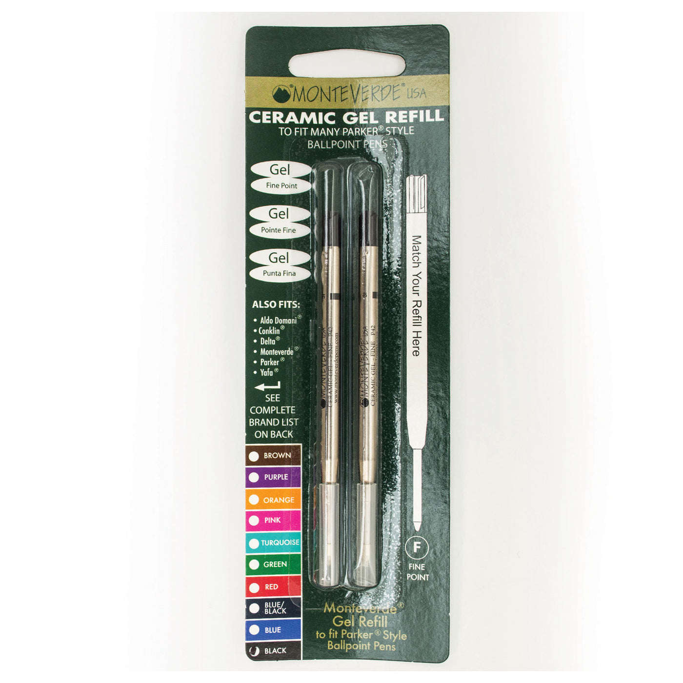 Monteverde Ceramic Gel Ball Pen Refill for Parker - Fine - Black - Pack of 2 3