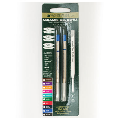 Monteverde Ceramic Gel Ball Pen Refill for Parker - Fine - Blue - Pack of 2 3