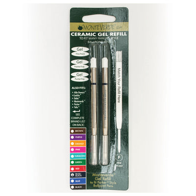 Monteverde Ceramic Gel Ball Pen Refill for Parker - Fine - Blue Black - Pack of 2