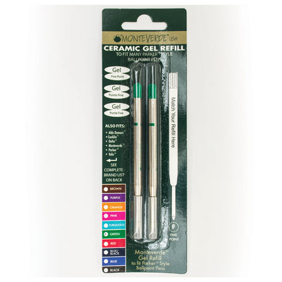 Monteverde Ceramic Gel Ball Pen Refill for Parker - Fine - Green - Pack of 2 3