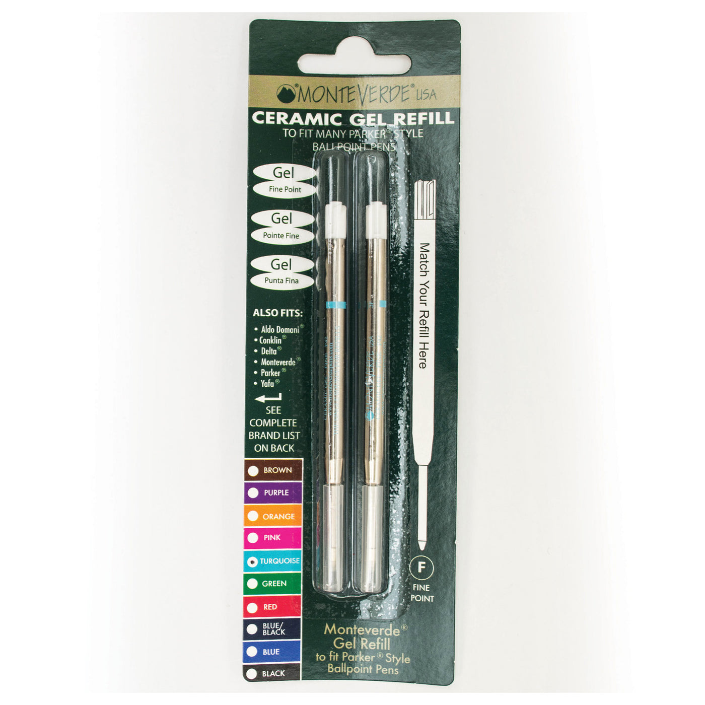 Monteverde Ceramic Gel Ball Pen Refill for Parker - Fine - Turquoise - Pack of 2 3