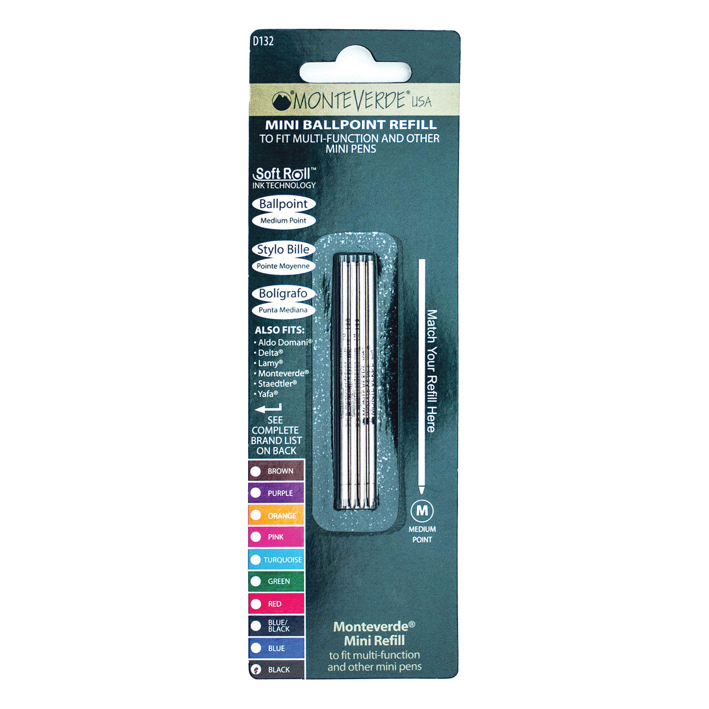 Monteverde Mini Ball Pen Refill for Multi Pen - Medium - Black - Pack of 4 4