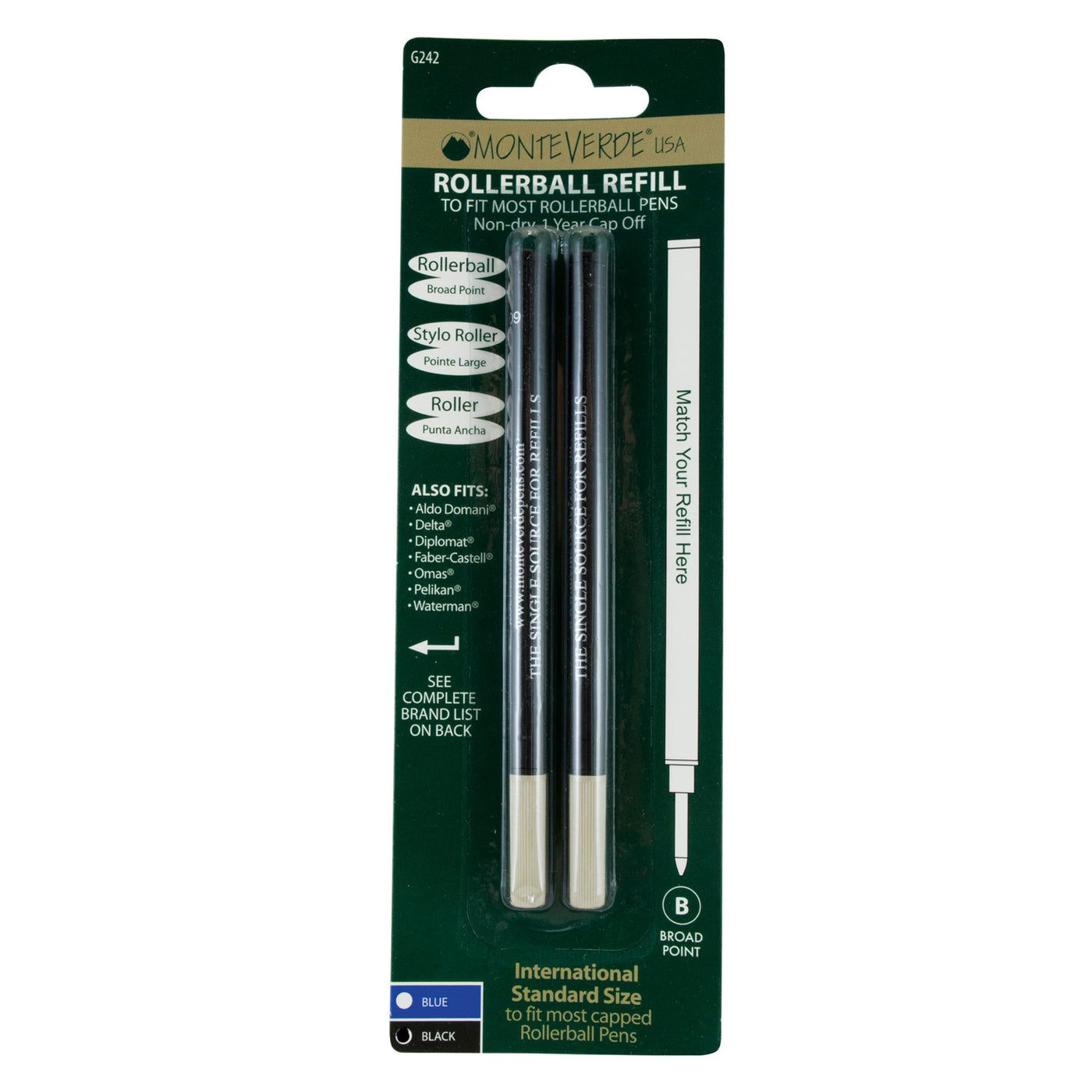 Monteverde Roller Ball Pen Refill - Broad - Black - Pack of 2 3