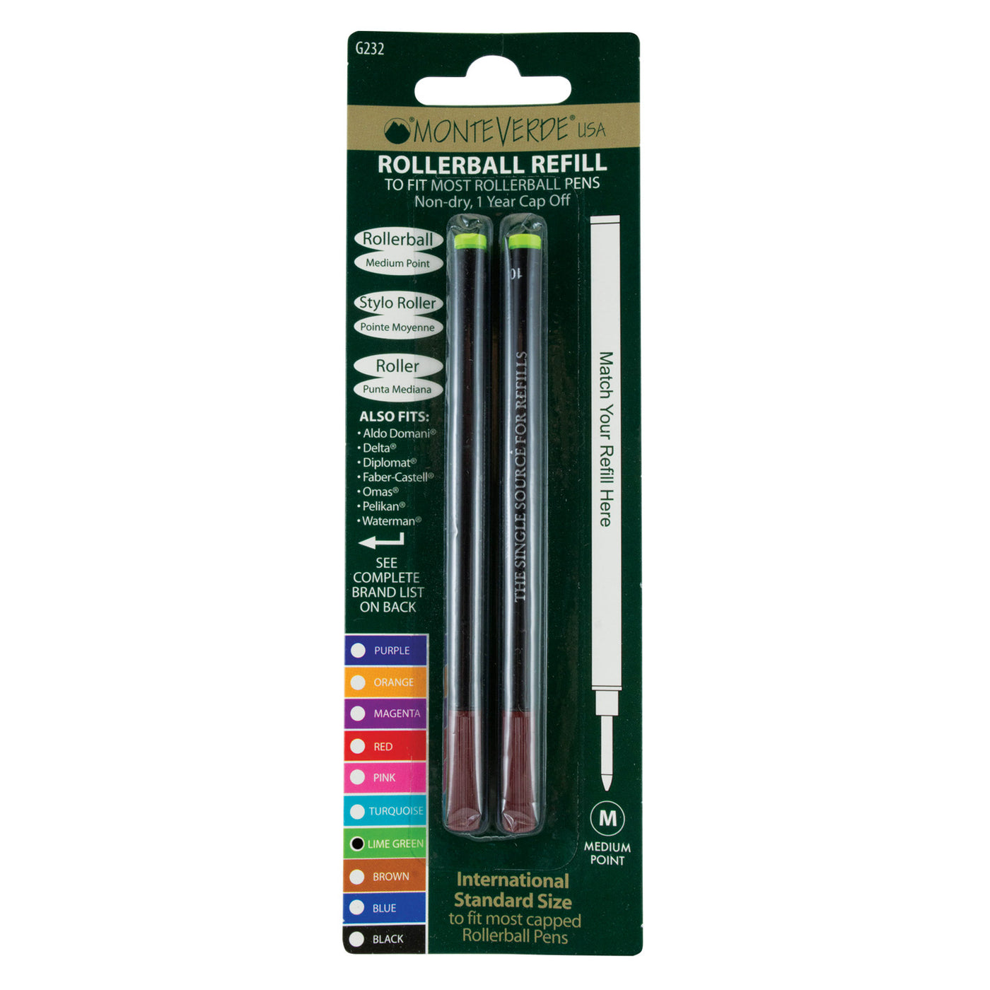 Monteverde Roller Ball Pen Refill - Medium - Lime Green - Pack of 2 3