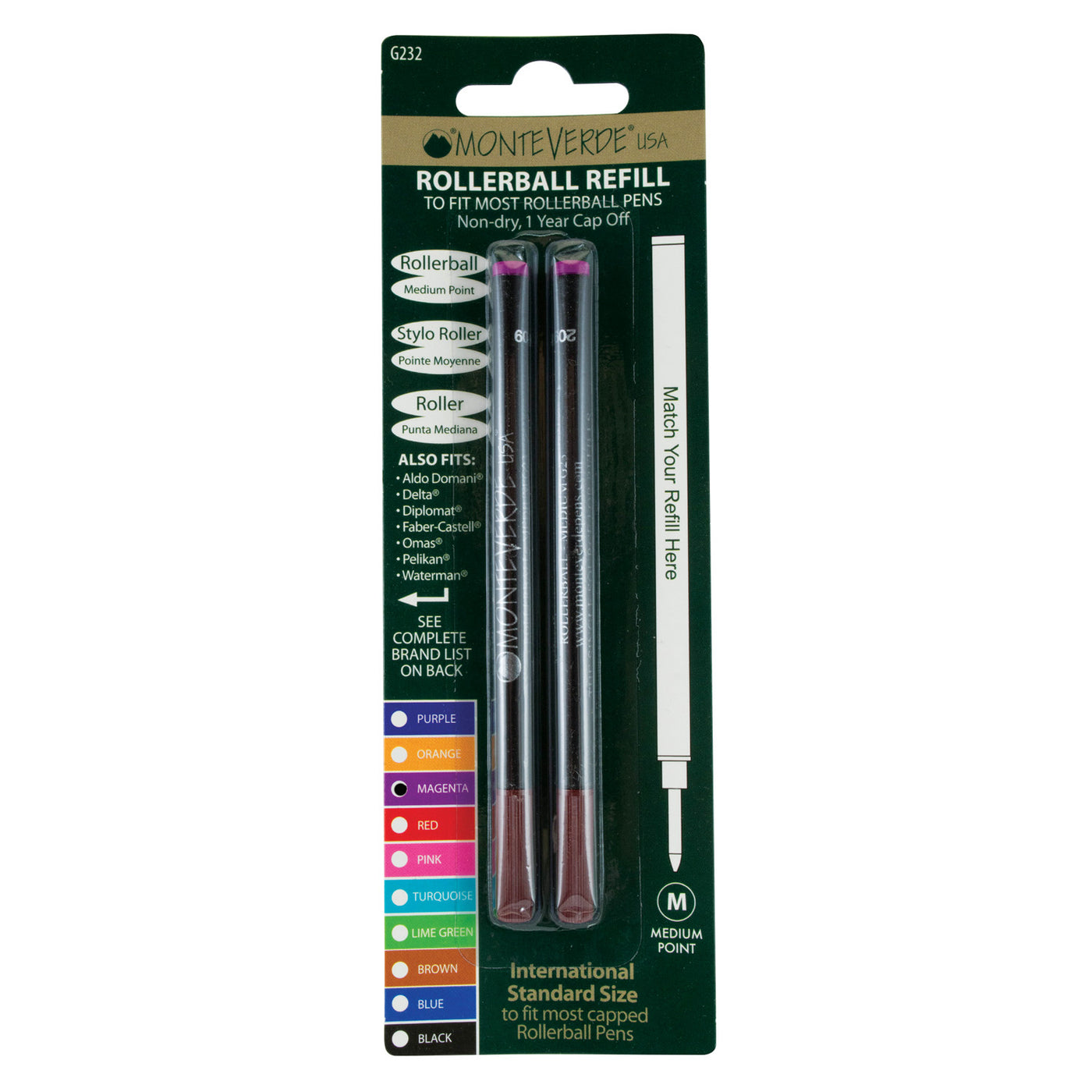 Monteverde Roller Ball Pen Refill - Medium - Magenta - Pack of 2 3