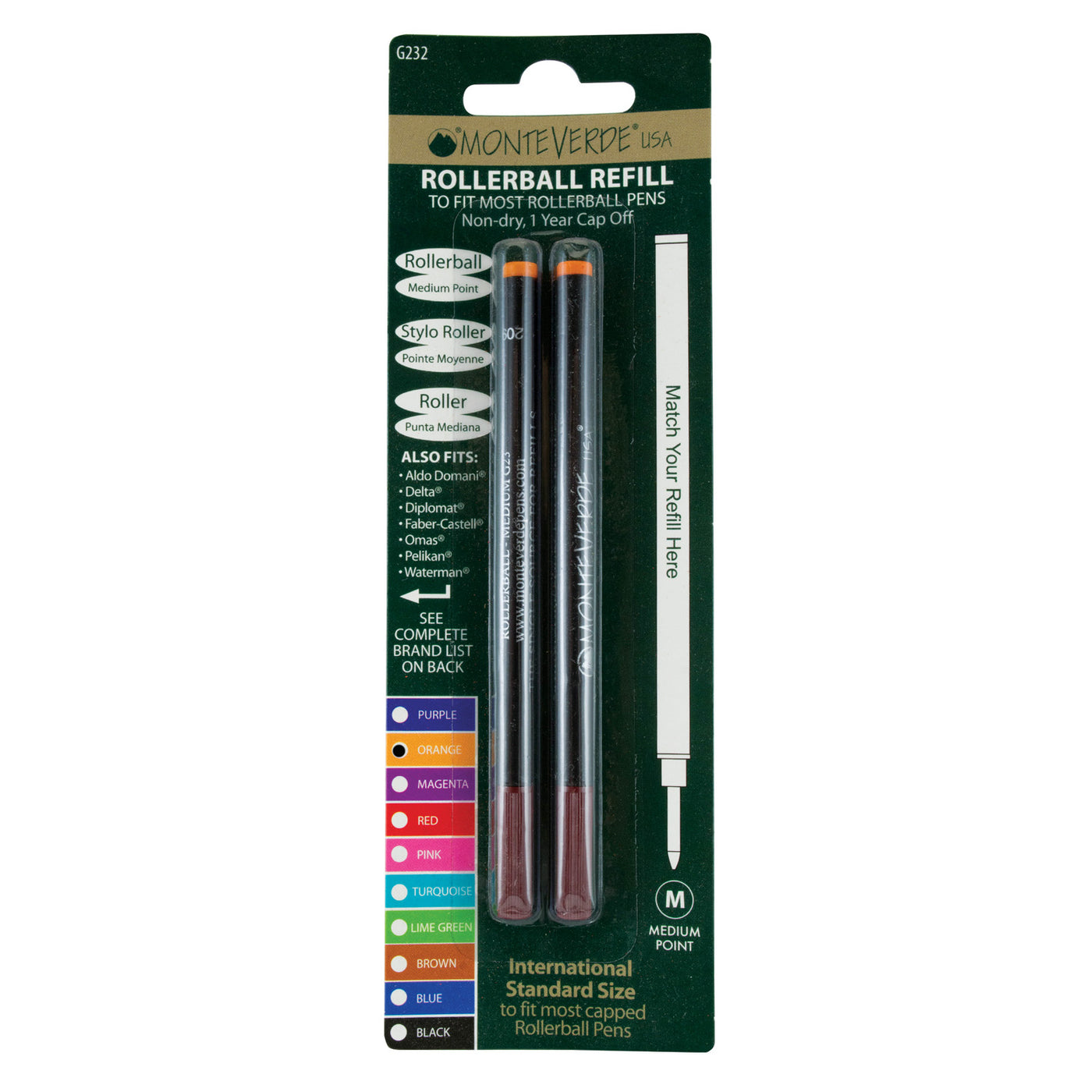 Monteverde Roller Ball Pen Refill - Medium - Orange - Pack of 2 4