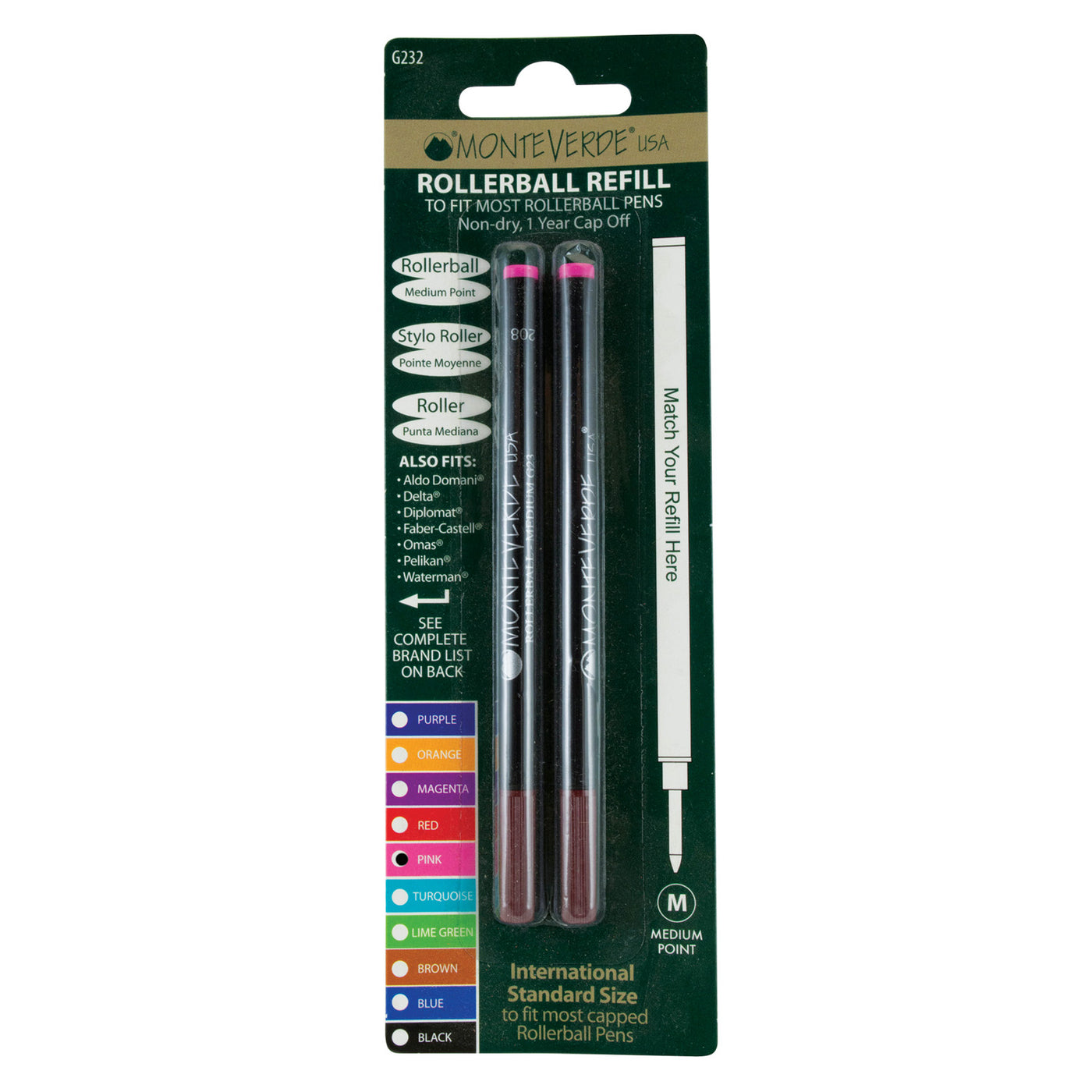 Monteverde Roller Ball Pen Refill - Medium - Pink - Pack of 2 4