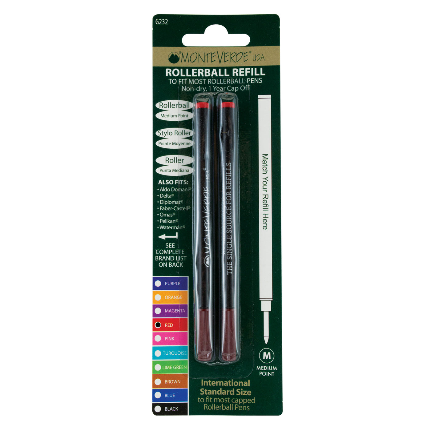 Monteverde Roller Ball Pen Refill - Medium - Red - Pack of 2 4