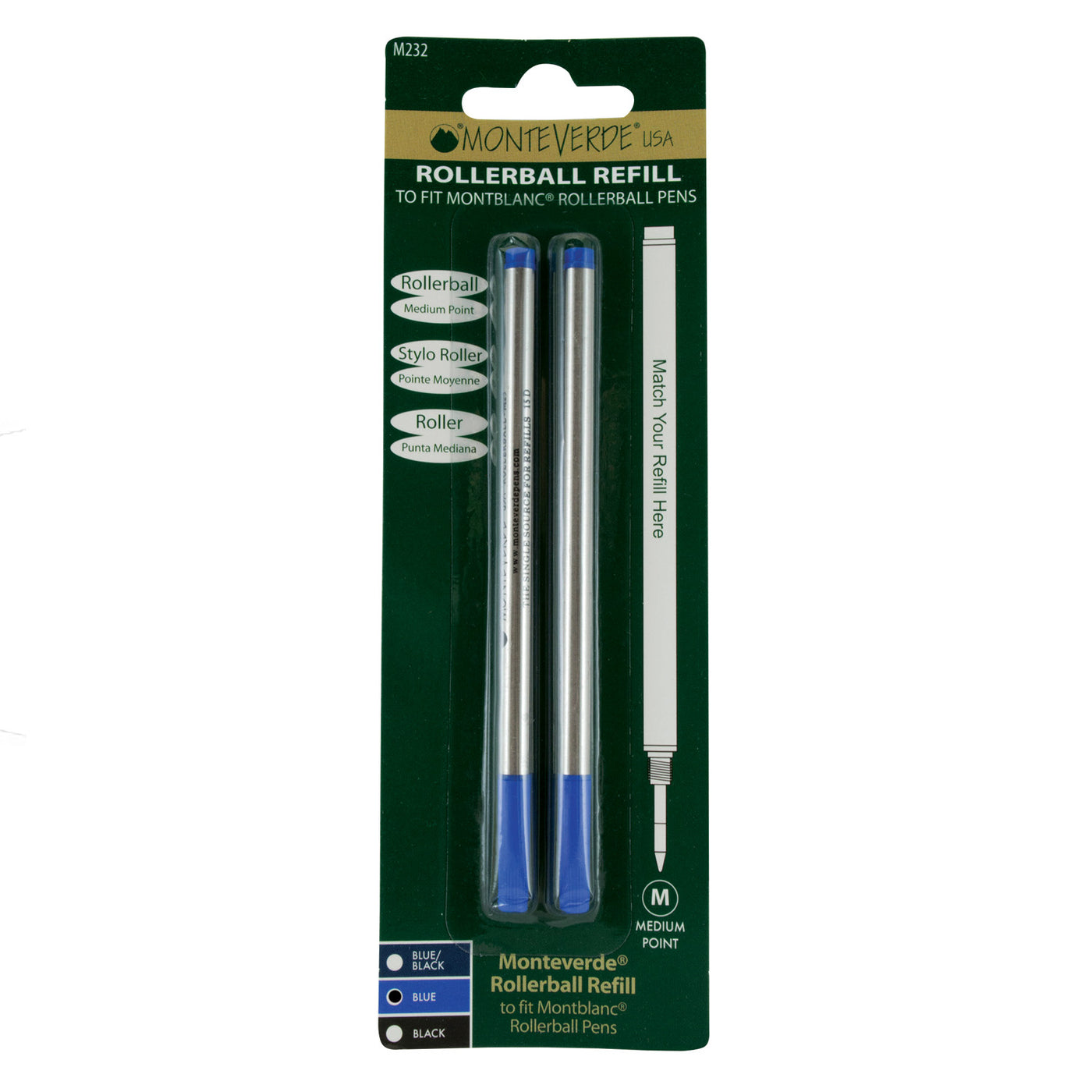 Monteverde Roller Ball Pen Refill for Montblanc - Medium - Blue - Pack of 2 4