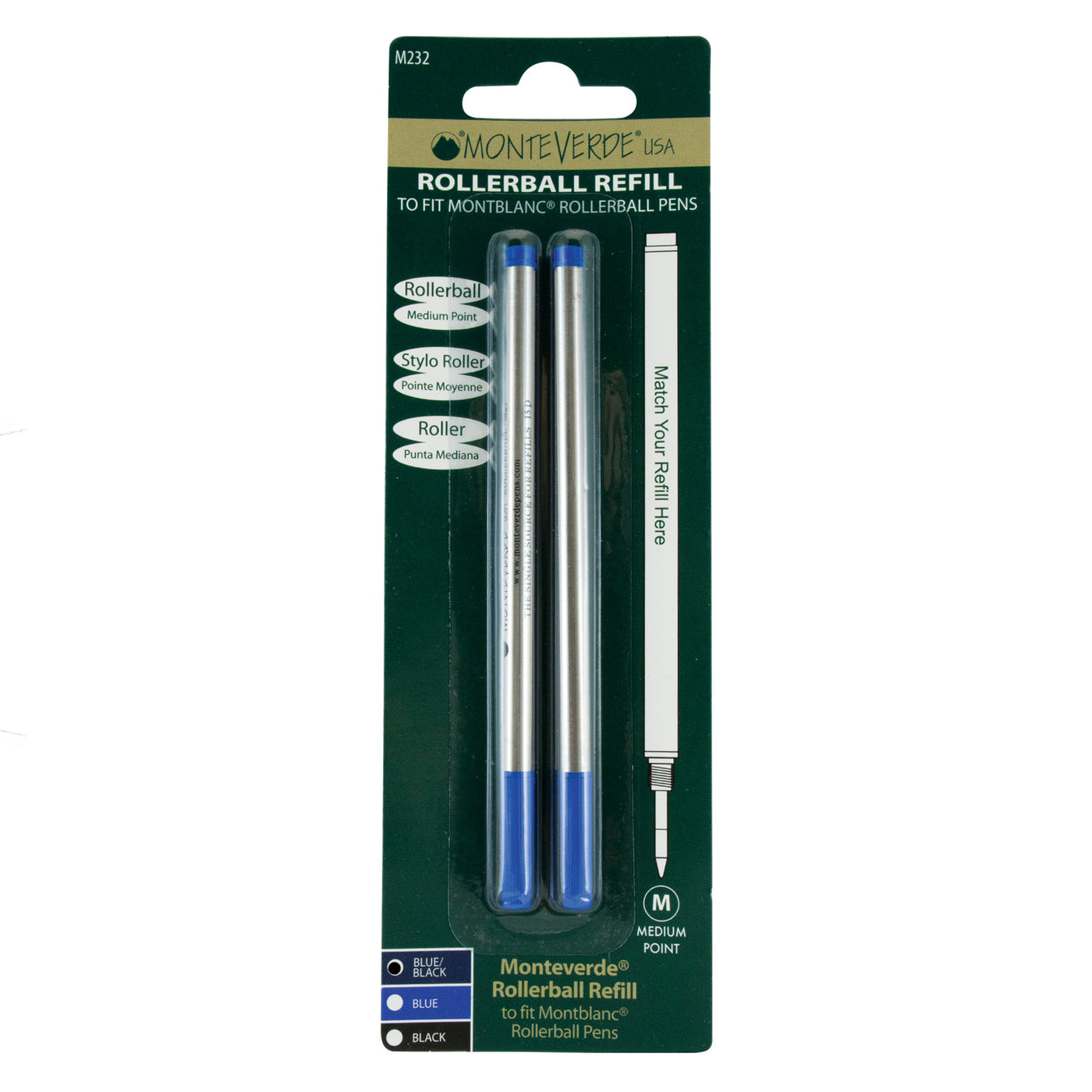 Monteverde Roller Ball Pen Refill for Montblanc - Medium - Blue Black - Pack of 2 4