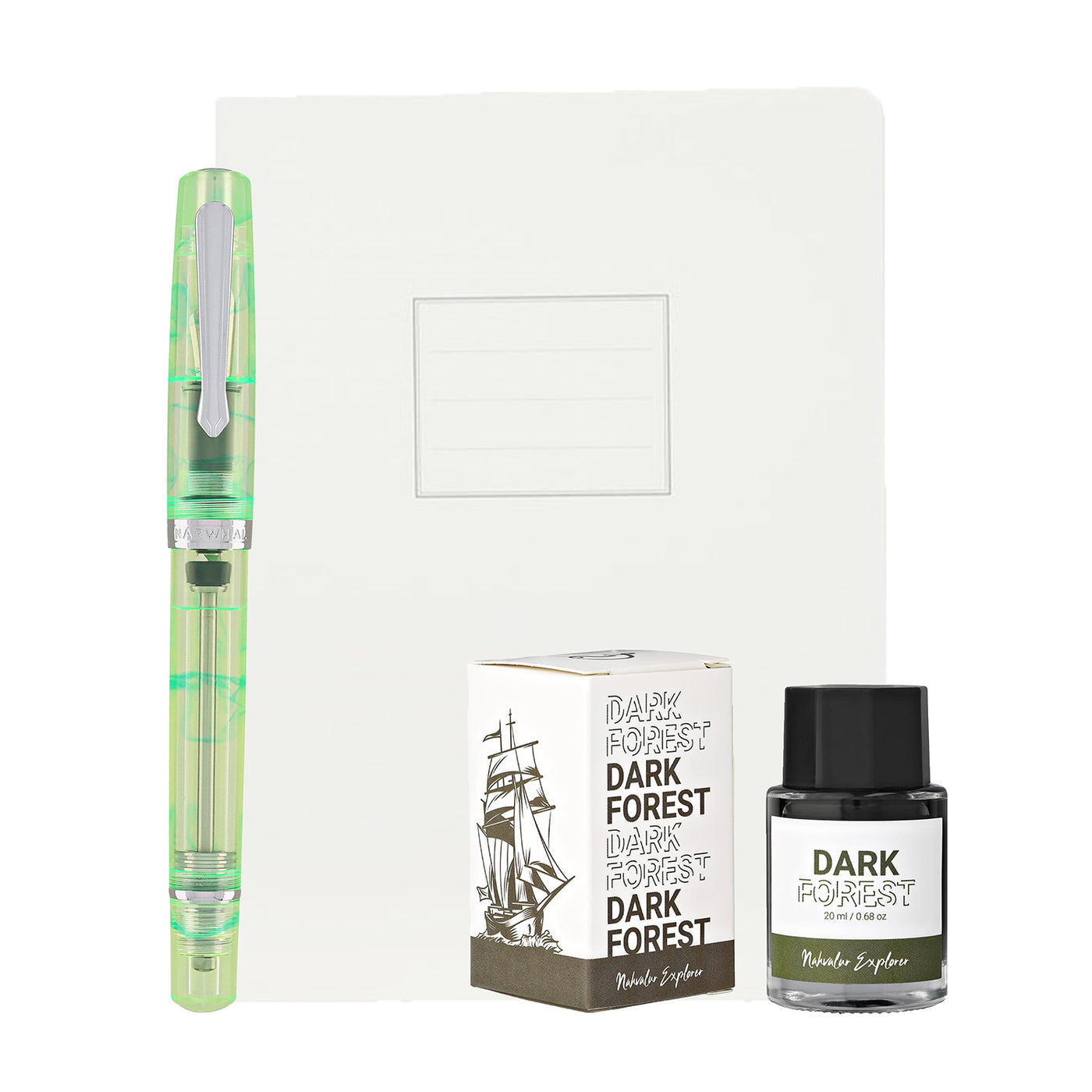 Nahvalur Original Plus Gift Set of Fountain Pen, Notebook & Ink - Altifrons Green 1