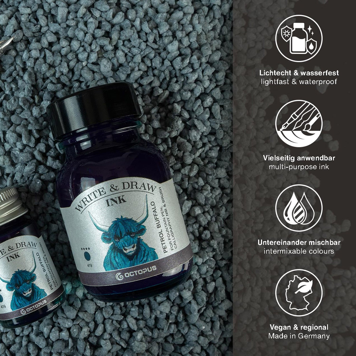 Octopus Write and Draw Ink Set BASIC MIX, watervaste inkt voor schrijven en tekenen, kalligrafie inkt, lichtechte tekeninkt voor vulpen, glaspen, penseel, 6 x 10 ml Octopus Write and Draw Ink Set BASIC MIX, watervaste inkt voor schrijven en tekenen, kalligrafie inkt, lichtechte tekeninkt voor vulpen, glaspen, penseel, 6 x 10 ml
