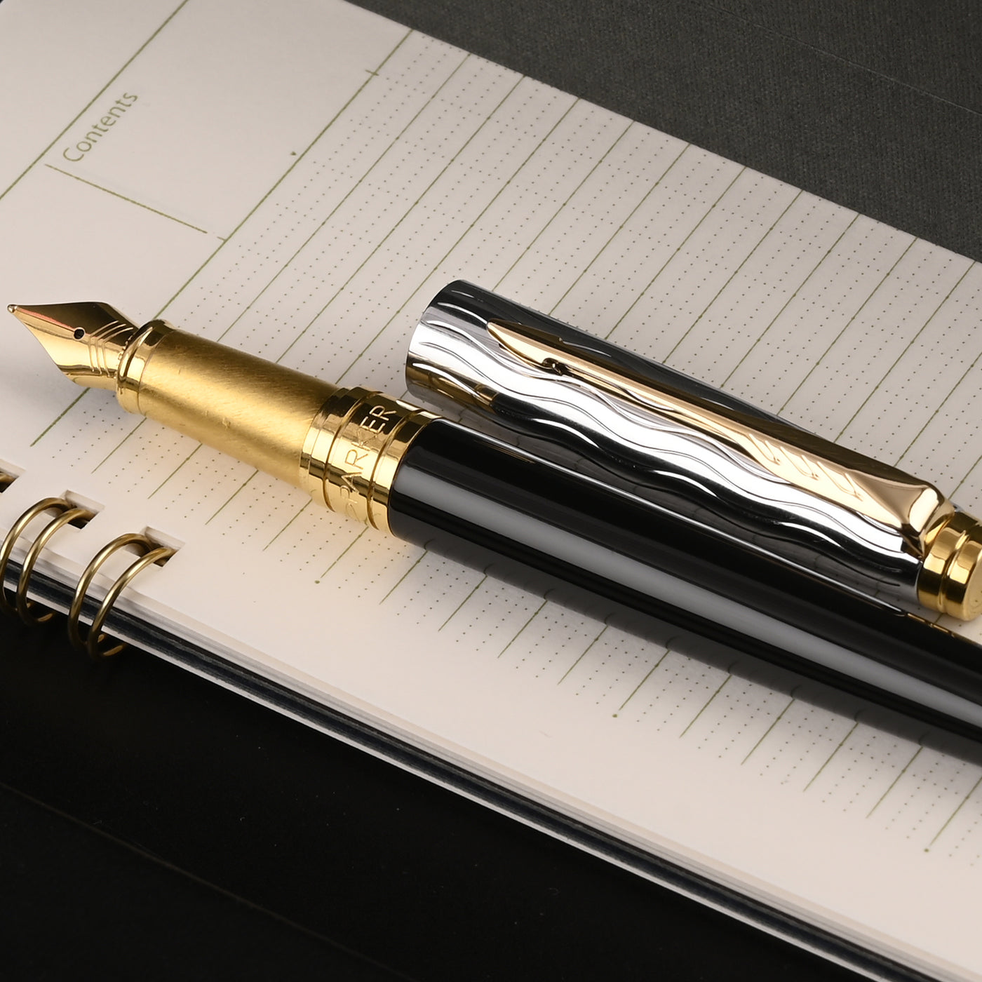 Parker Aster Fountain Pen - Essential Black & Chrome GT 10