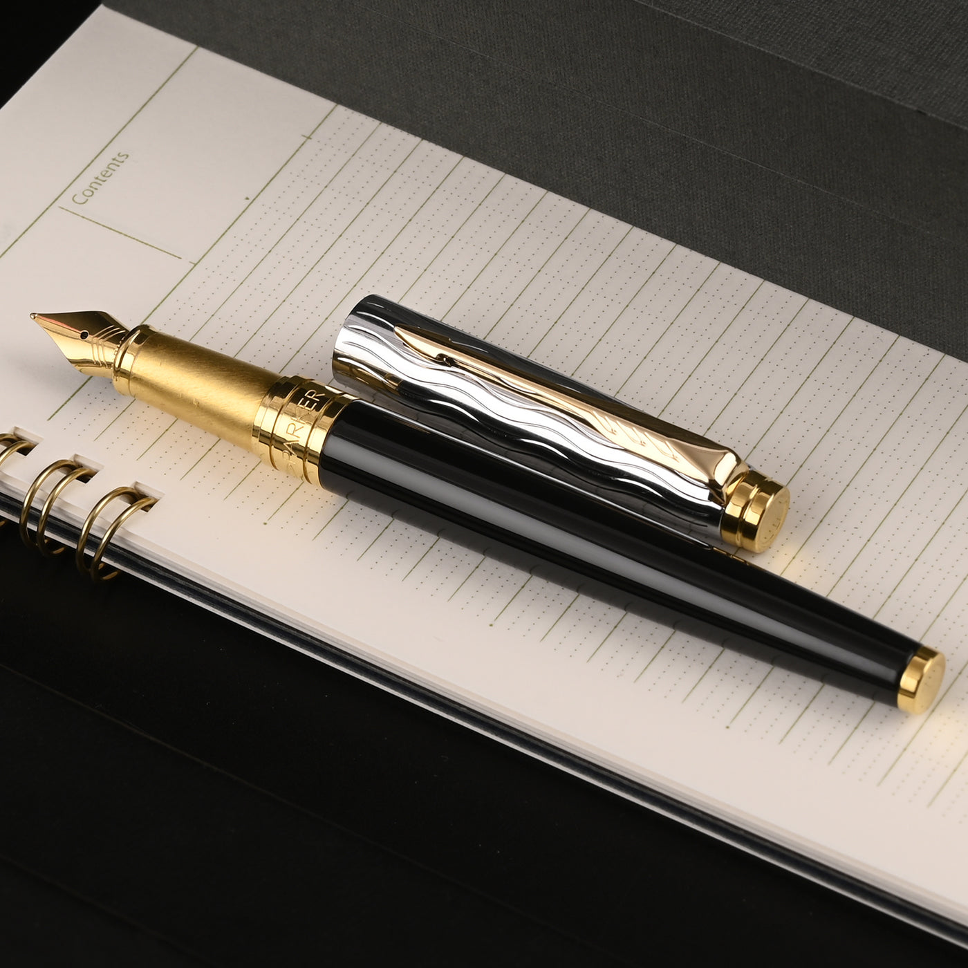 Parker Aster Fountain Pen - Essential Black & Chrome GT 9