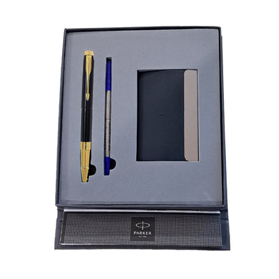 Parker Gift Set Aster Lacquer Black GT Ball Pen with Business Card Holder