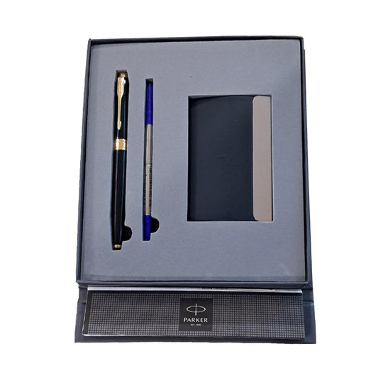Parker Gift Set - Aster Lacquer Black GT Roller Ball Pen with Business Card Holder