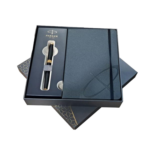 Parker Gift Set - Aster Matt Black GT Roller Ball Pen with Black Notebook