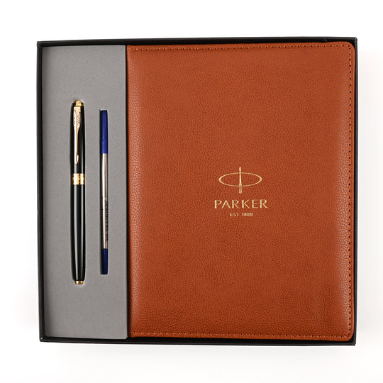 Parker Gift Set - Fusion Lacquer Black GT Ball Pen with A5 Black Notebook