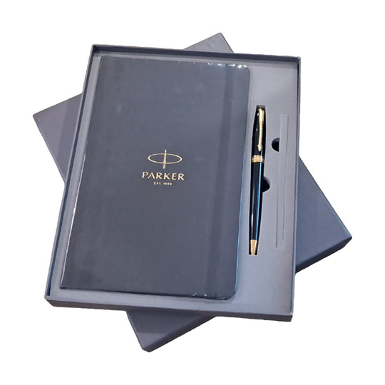 Parker Gift Set - Fusion Lacquer Black GT Ball Pen with A5 Black Notebook