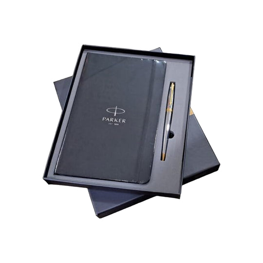 Parker Gift Set - Fusion Shiny Chrome GT Ball Pen with A5 Black Notebook