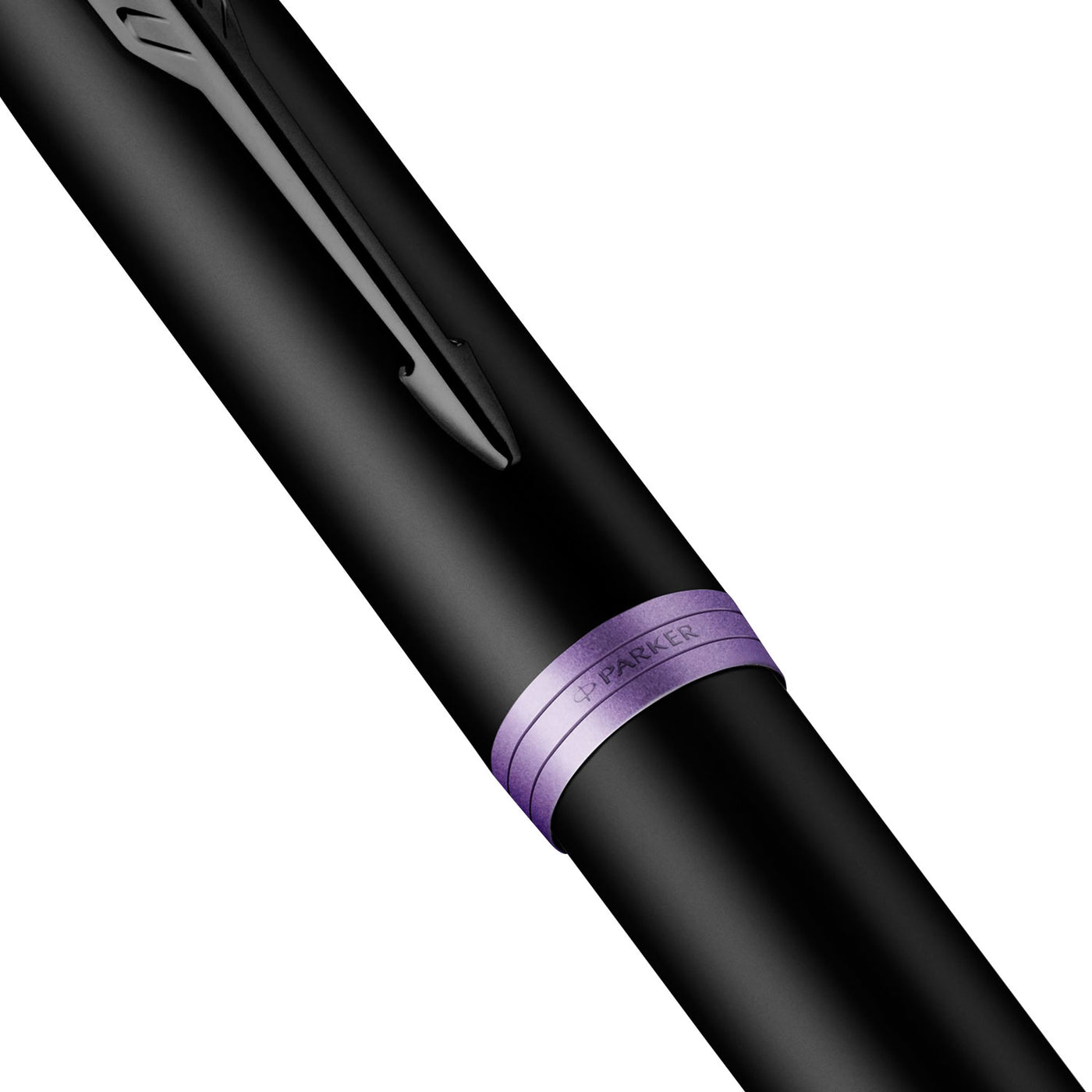 Parker IM Vibrant Rings vulpen, satijnzwarte lak met amethist accenten, veerbreedte M met blauwe inkt, geschenkdoos Parker IM Vibrant Rings vulpen, satijnzwarte lak met amethist accenten, veerbreedte M met blauwe inkt, geschenkdoos