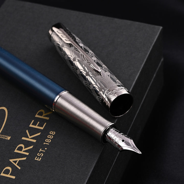 Parker Sonnet Premium Metal & Blue CT Fountain Pen |Buy Online