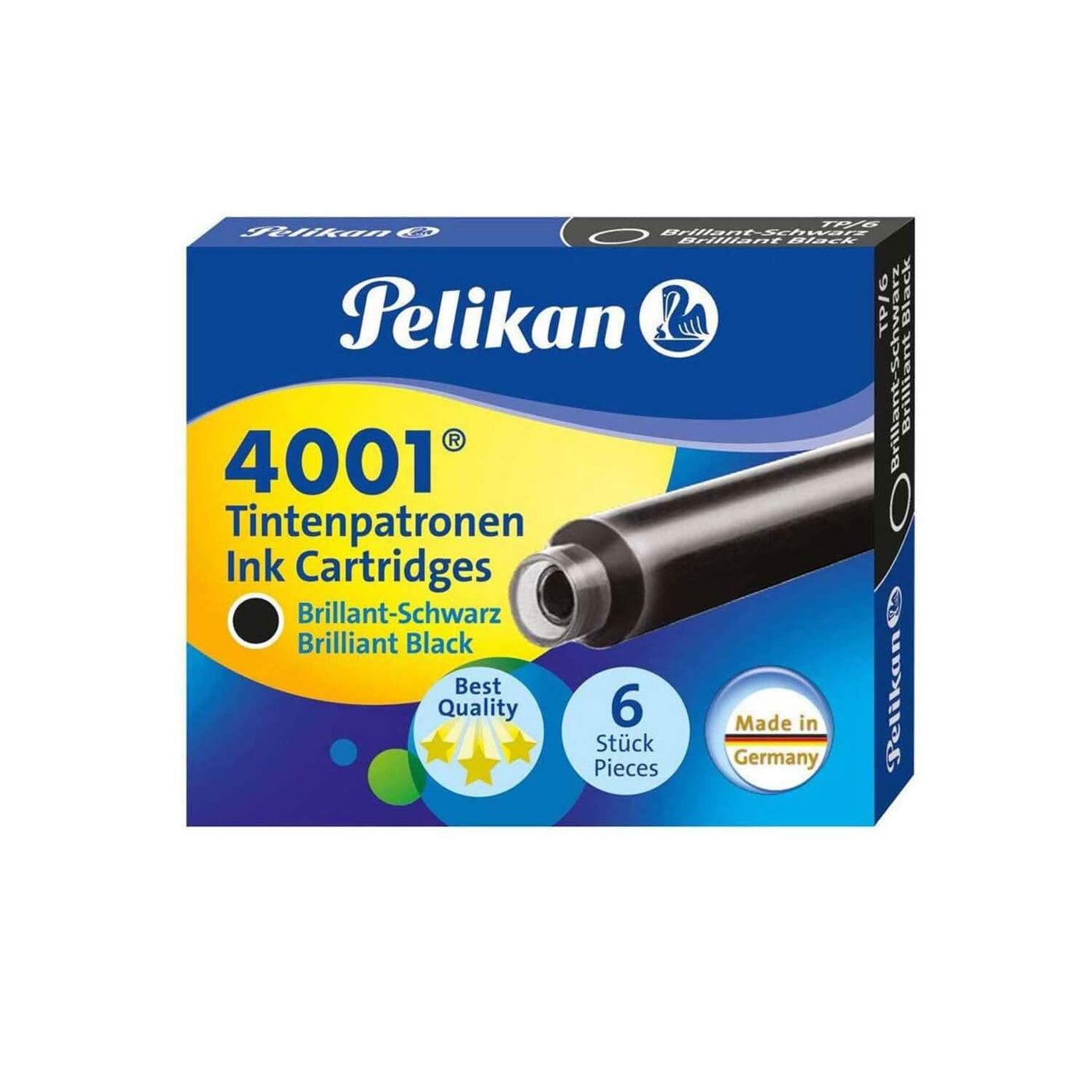 Pelikan 4001 Small Ink Cartridge Pack of 6 - Brilliant Black