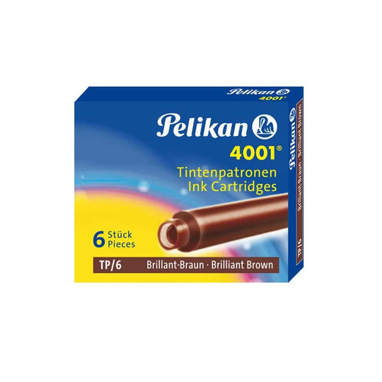 Pelikan 4001 Small Ink Cartridge Pack of 6 - Brilliant Brown
