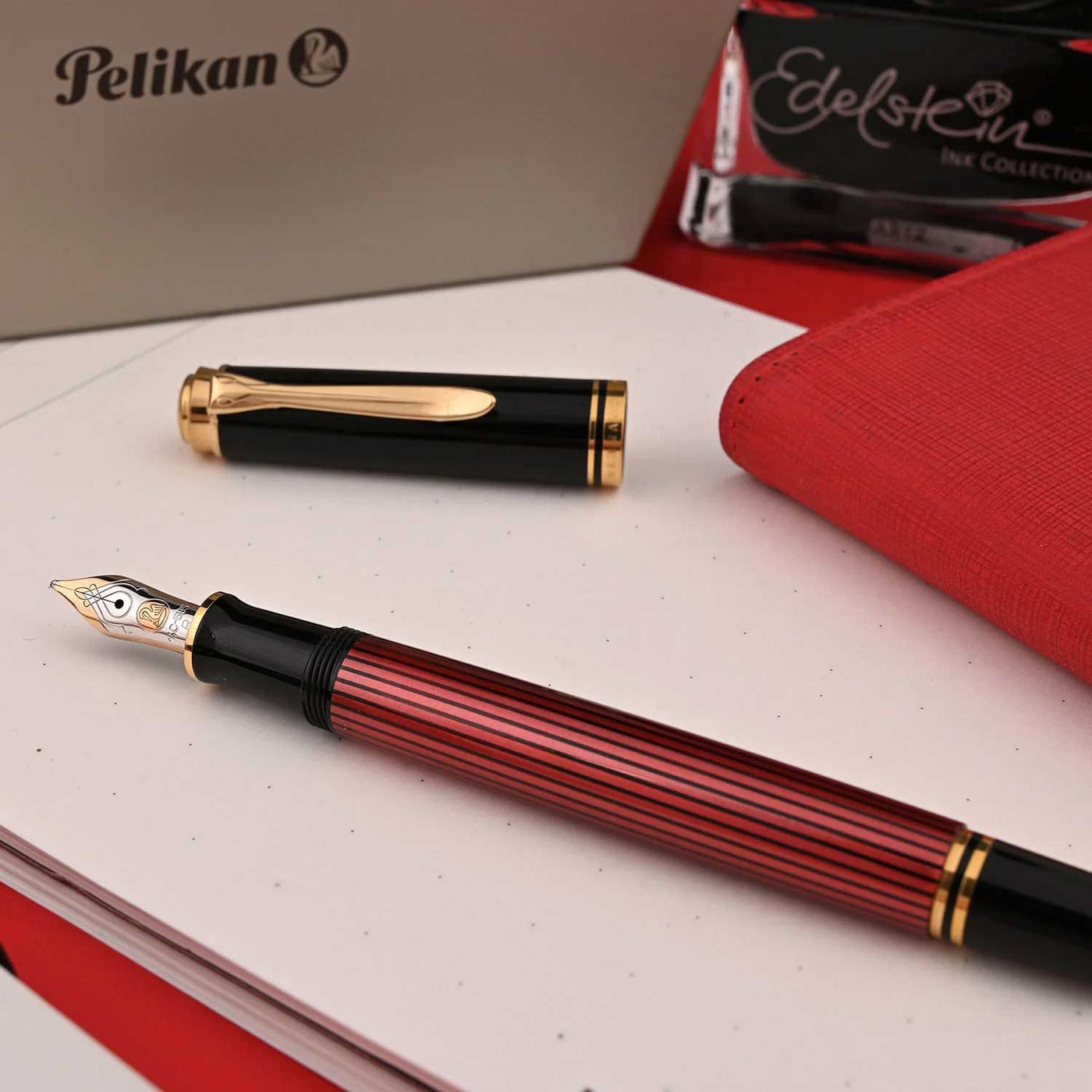 Pelikan M600 Fountain Pen Black Red GT 7