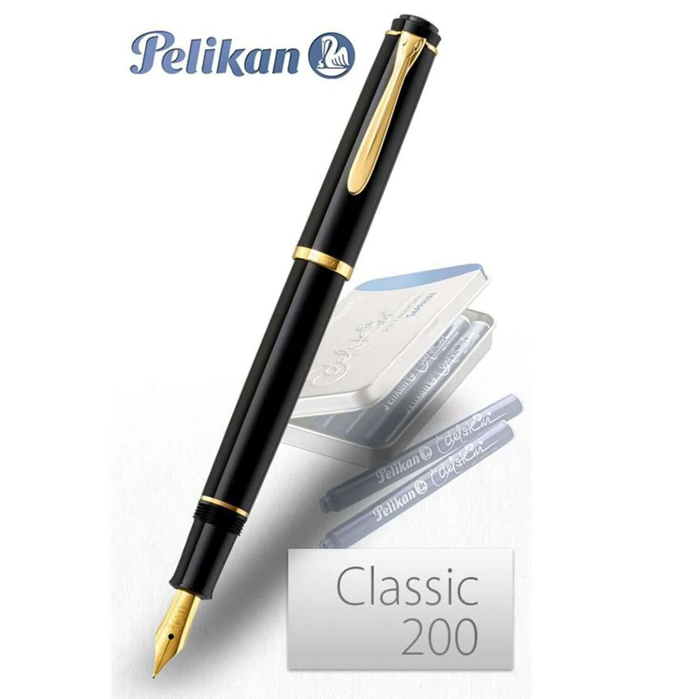 Pelikan P200 Fountain Pen Black / Gold Trim Steel Nib 5