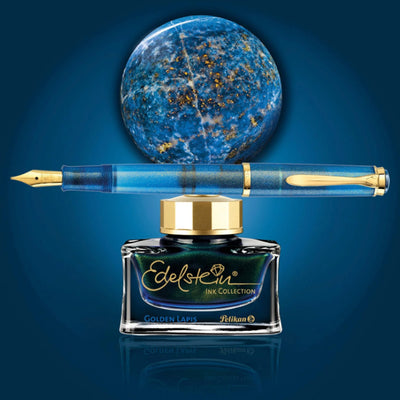 Pelikan M200 Fountain Pen with Ink - Golden Lapis GT (Special Edition) 12