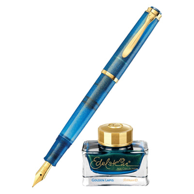 Pelikan M200 Fountain Pen with Ink - Golden Lapis GT (Special Edition) 2