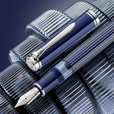 Pelikan M815 Fountain Pen - Metal Striped Blue CT (Special Edition)