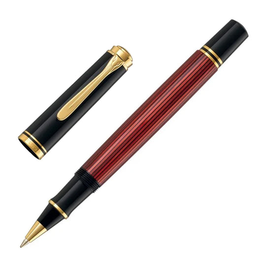 Pelikan Souveran R600 Roller Ball Pen - Black Red GT