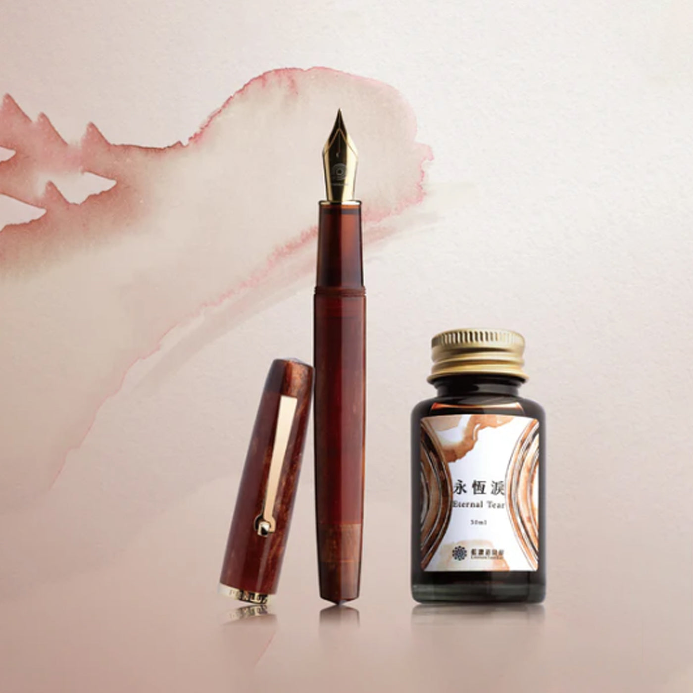 Penlux x Lennon ToolBar Concerto Fountain Pen with Ink Bottle - Amber GT